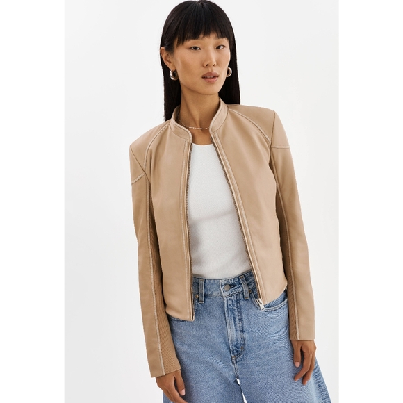 Lamarque x Anthropologie Hira Fitted Lamb Leather Minimilist Jacket - Picture 7 of 9